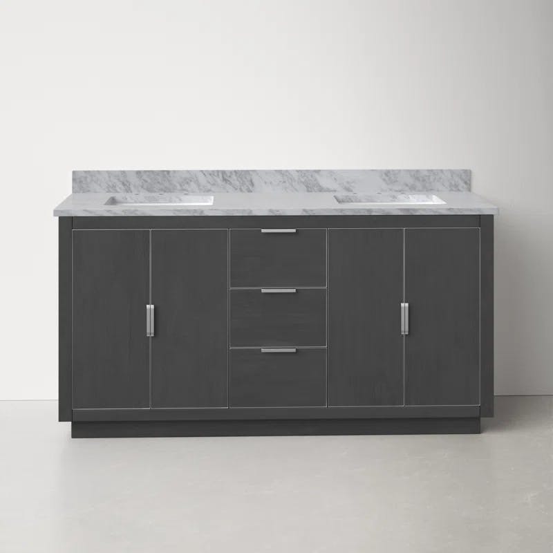 Contemporary 60" Grey Solid Wood Double Vanity with Quartz Top