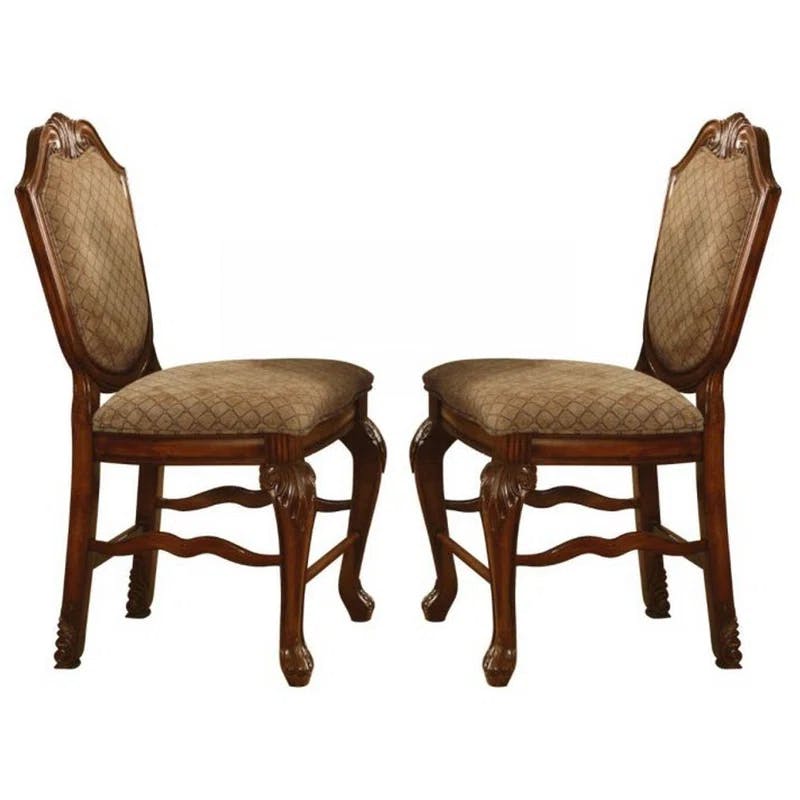 Casual Brown Wood Counter Height Chair with Upholstered Seat, Set of 2