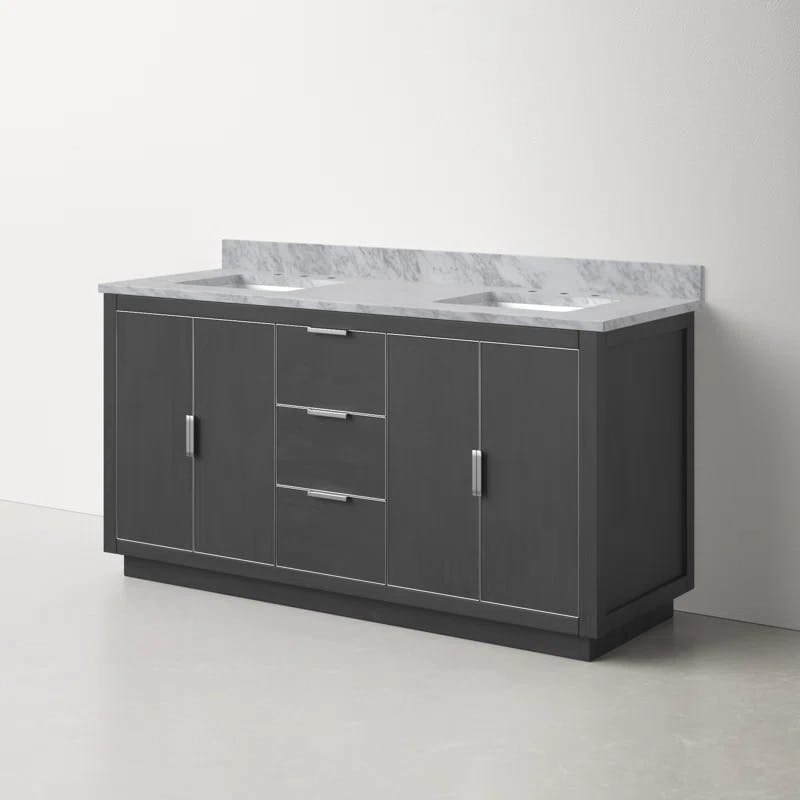 Contemporary 60" Grey Solid Wood Double Vanity with Quartz Top
