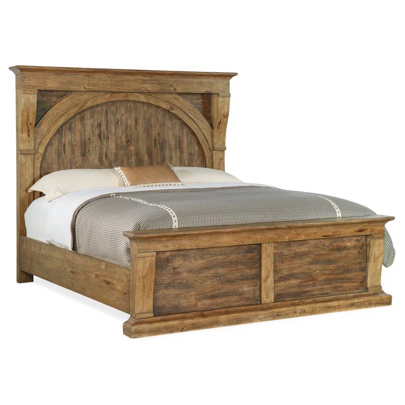 Vintage Natural Pecky Hickory King Bed with Leather Headboard
