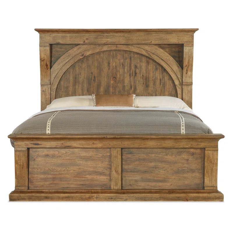 Vintage Natural Pecky Hickory King Bed with Leather Headboard