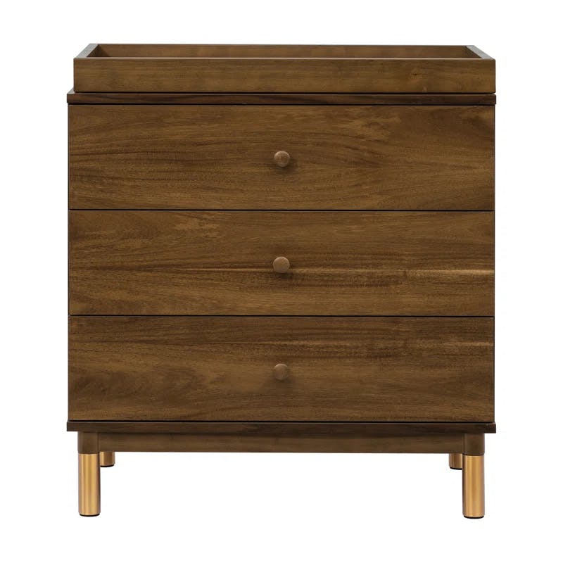 Gelato Natural Walnut 3-Drawer Dresser with Gold Accents