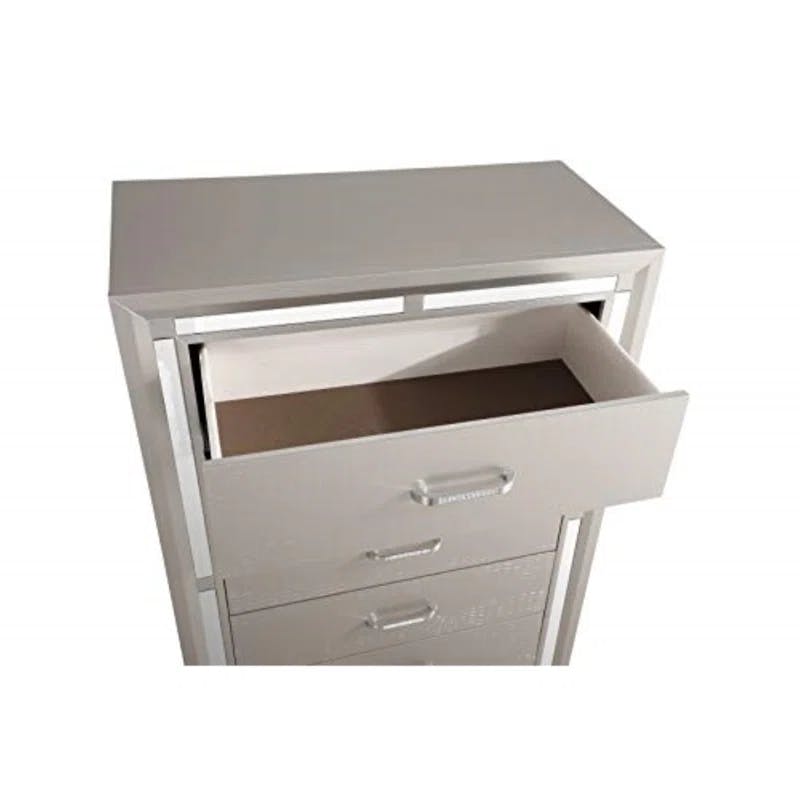 Alana Silver Champagne Mirrored 5-Drawer Glam Chest