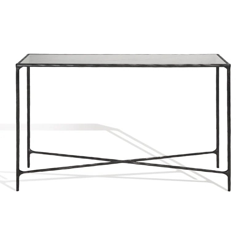 Evelynn Luxe 48'' Black Metal and White Marble Console Table