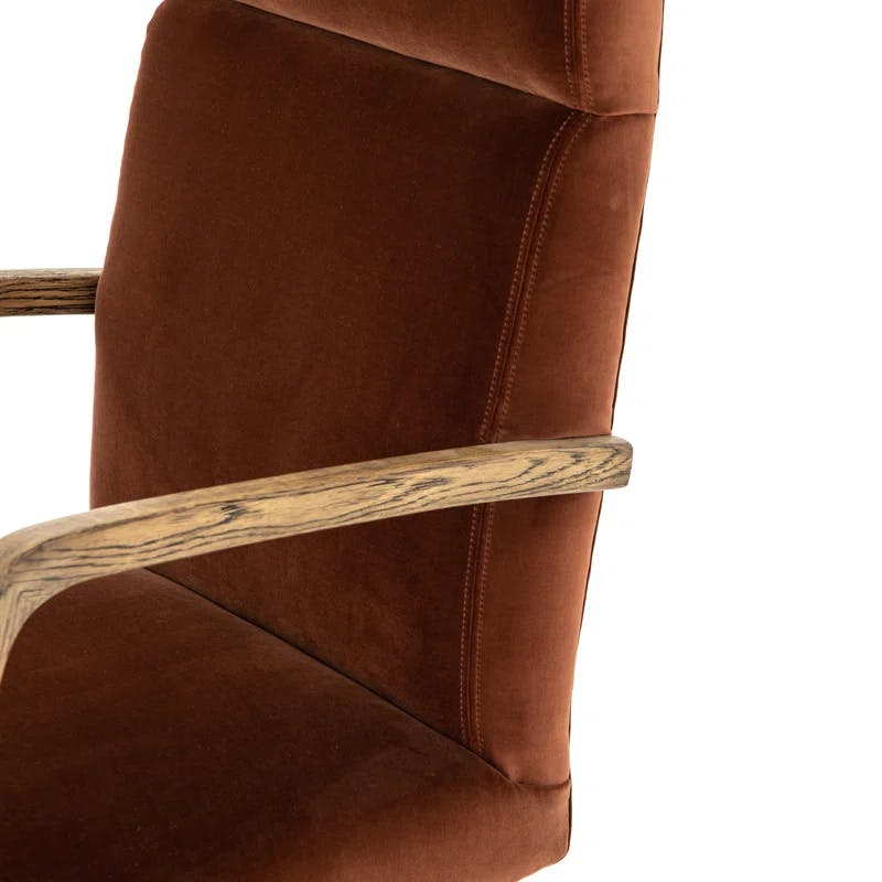 Masterson Burnt Auburn Velvet Swivel Desk Chair with Distressed Oak Frame