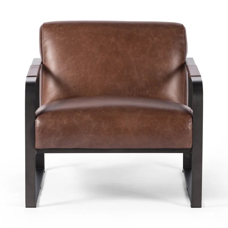 Havana Brown Glove Leather Parsons Accent Chair with Metal Frame
