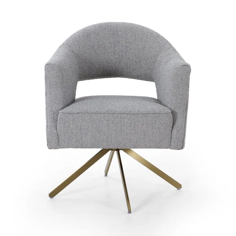 Adara Modern Dove Grey Leather Task Chair with Brass Legs