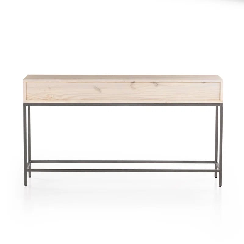 Mid-Century Modern Dove Poplar Console Table with Leather Pulls