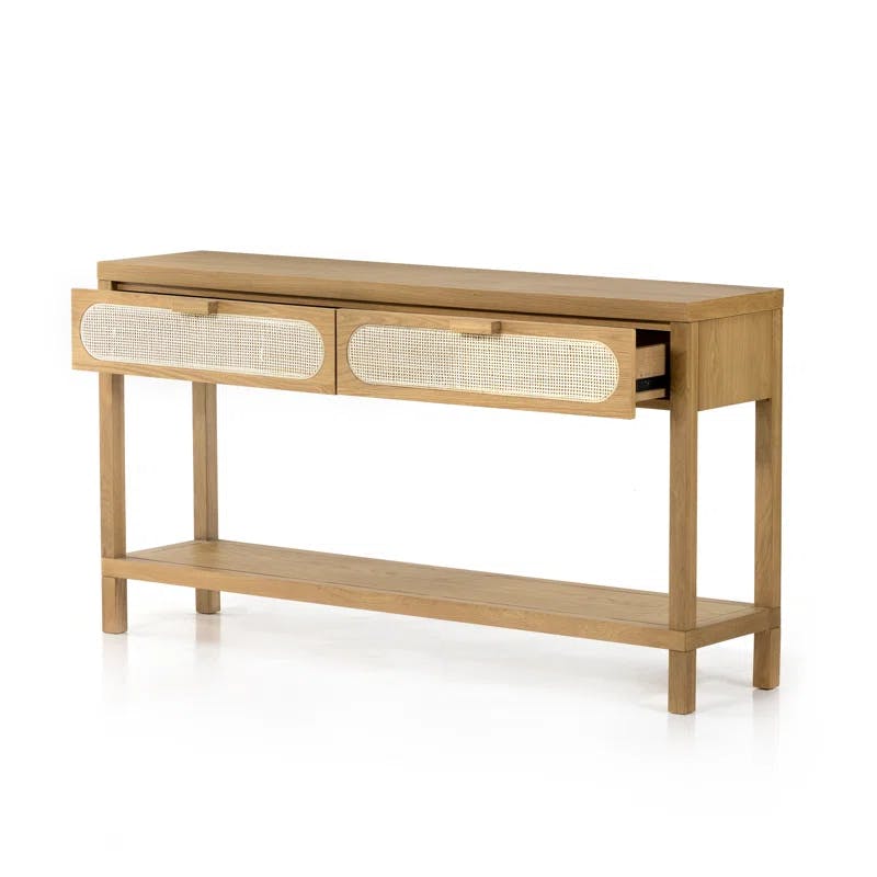 Allegra Honey Oak Veneer Console Table with Cane Drawers