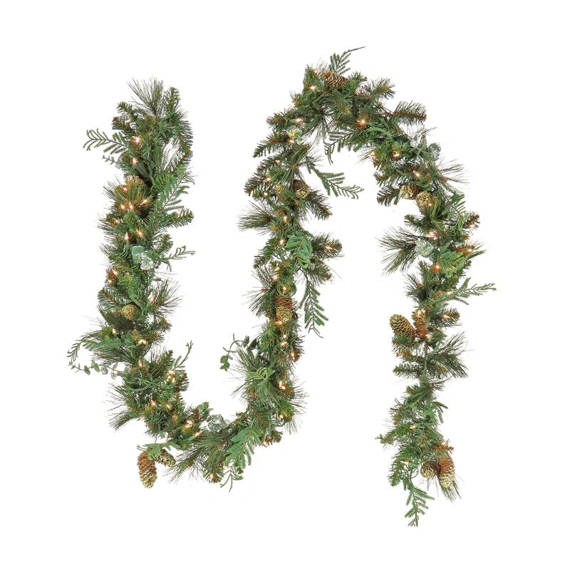 Eucalyptus & Pine Cone 25" Artificial Outdoor Garland with LED Lights