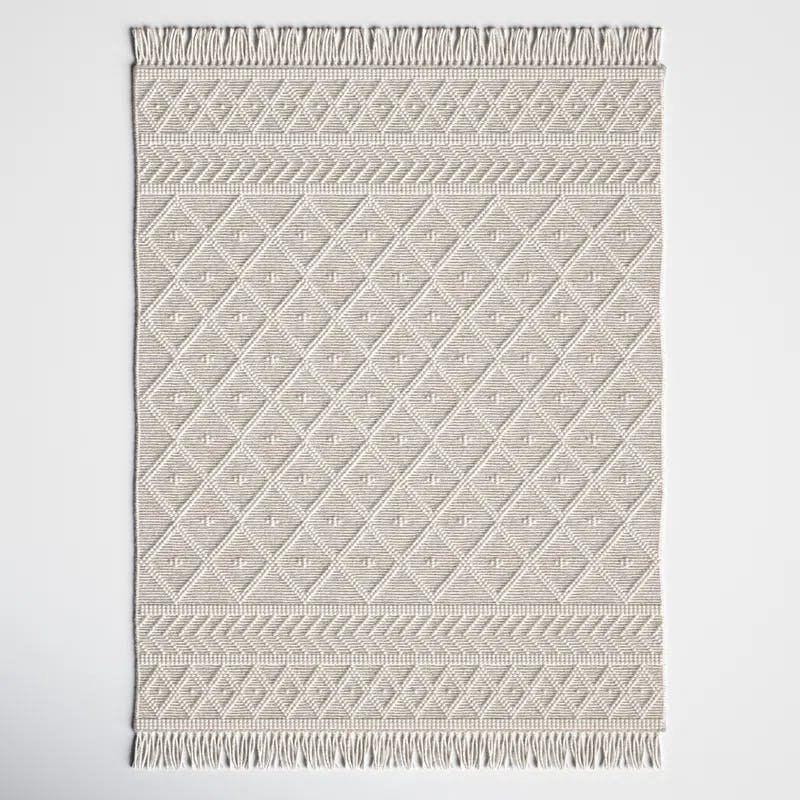 Ivory Handmade Wool 8' x 10' Rectangular Easy Care Rug