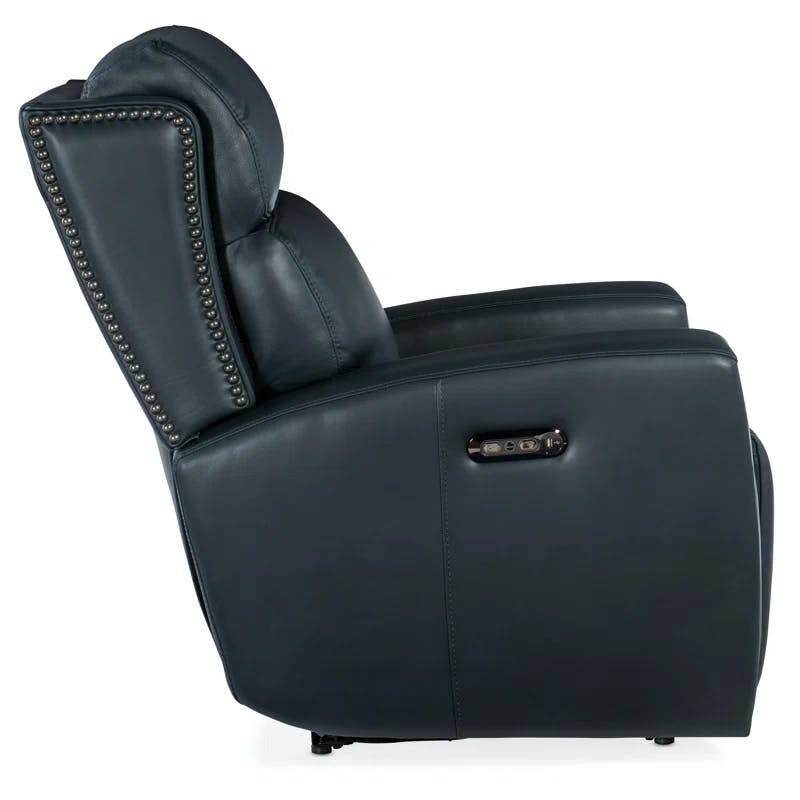Salvo Denim Blue Handcrafted Leather Recliner with USB Port