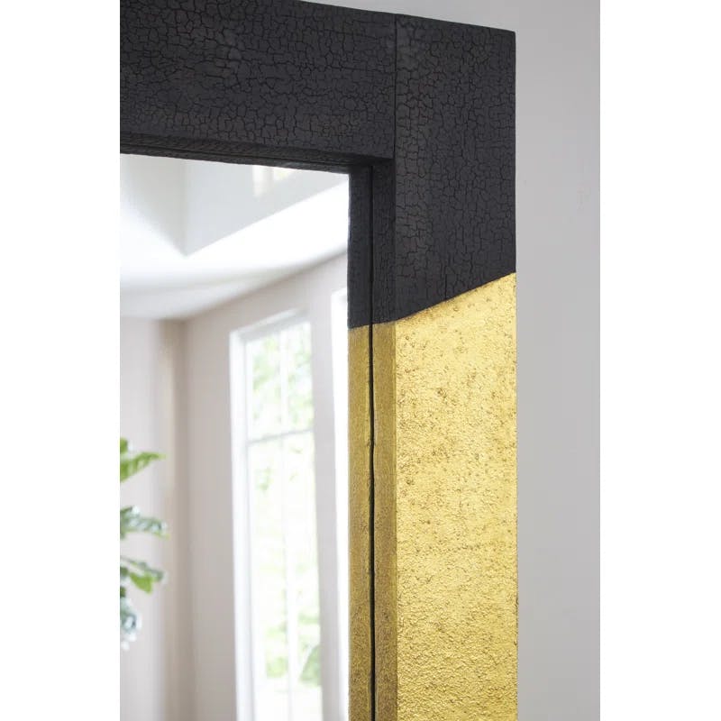 Scorched Wood Rectangular Mirror with Gold Leaf Finish