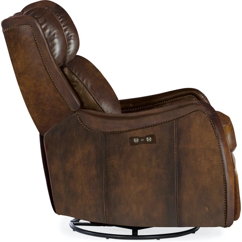 Handcrafted Stark Brindisi Swivel Leather Recliner in Light Brown