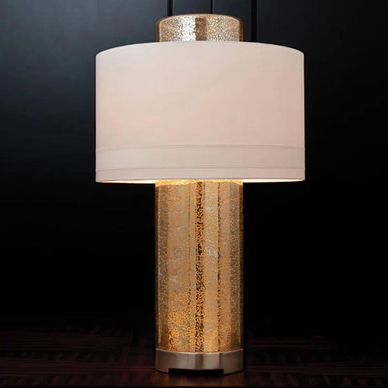 Elegant Antique Mercury Glass 33.5" Table Lamp with Silk Shade