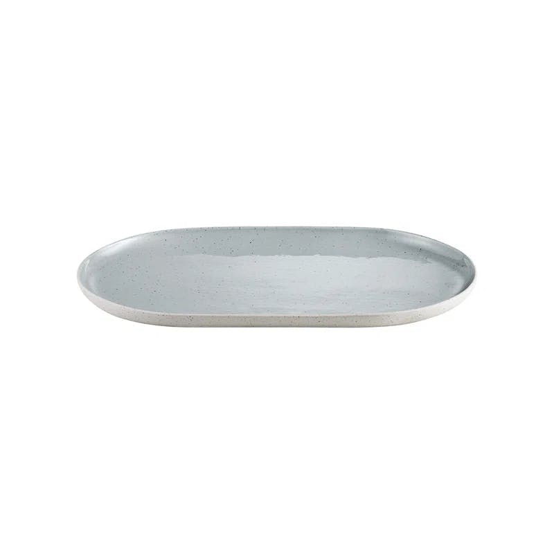 SABLO Ceramic Stoneware Oval Serving Platter in Soft Beige and Light Blue