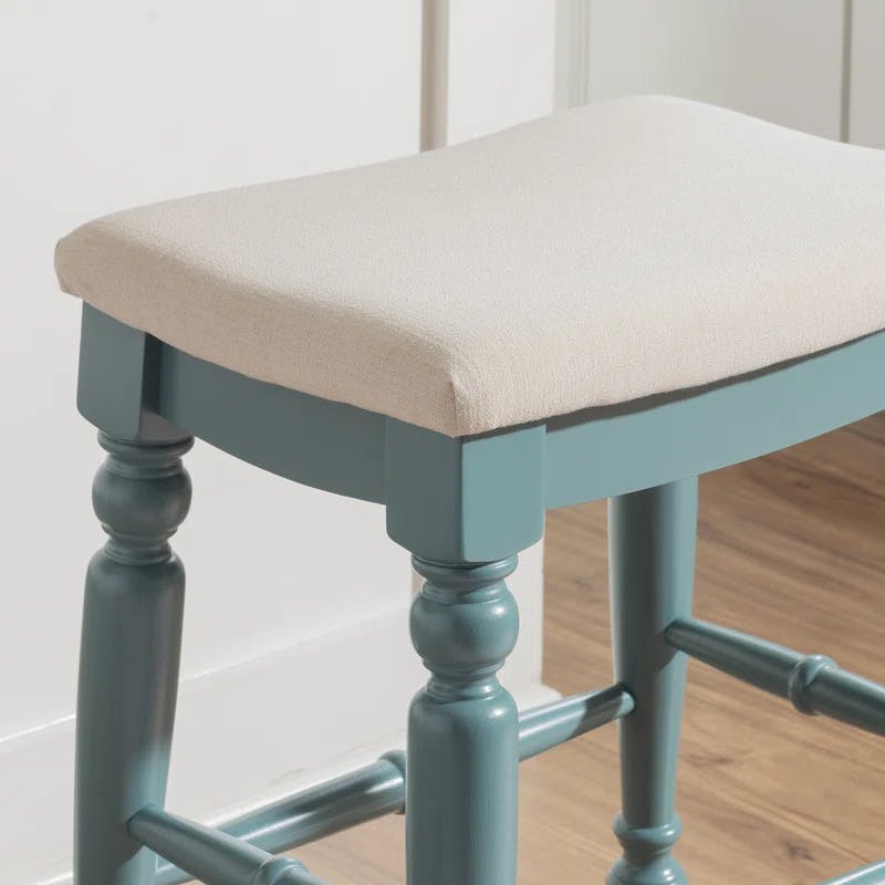 Marino Elegant Blue Wood Backless Counter Stool with Padded Seat