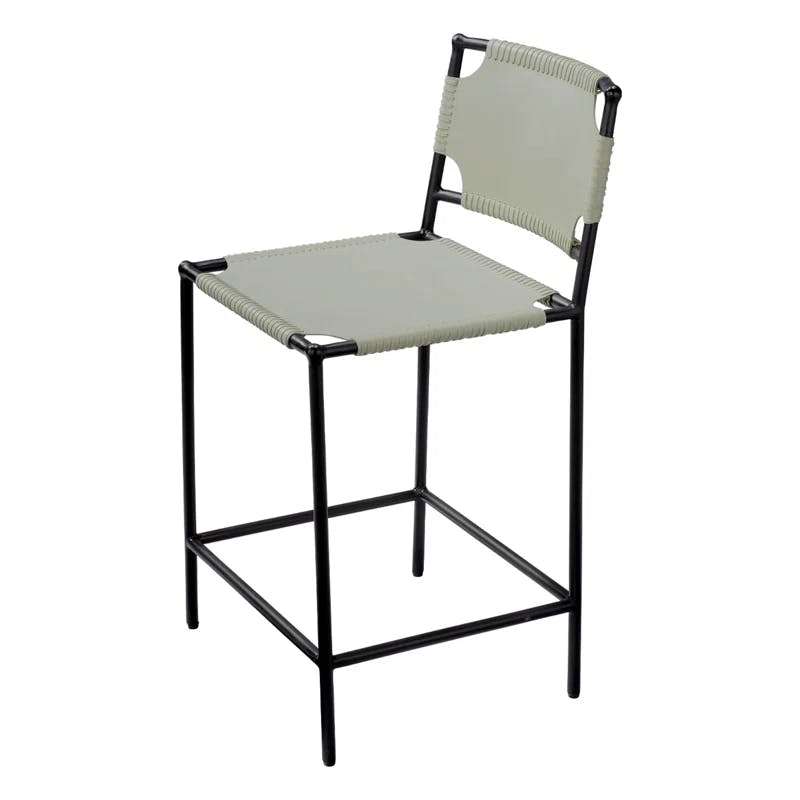 Dove Gray Leather and Steel Rustic-Modern Counter Stool