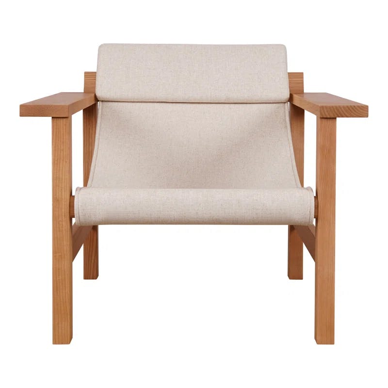 Sustainably Sourced Beige Linen & Wood Lounge Chair