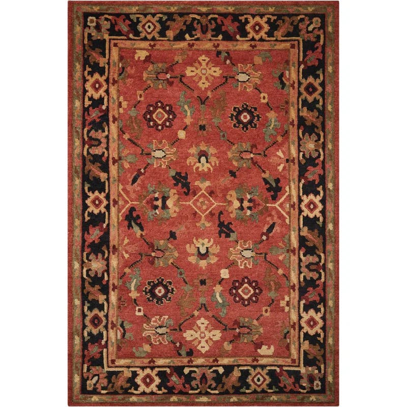 Hand-Knotted Lush Tribal Wool Rug in Rust-Red 45" x 69"