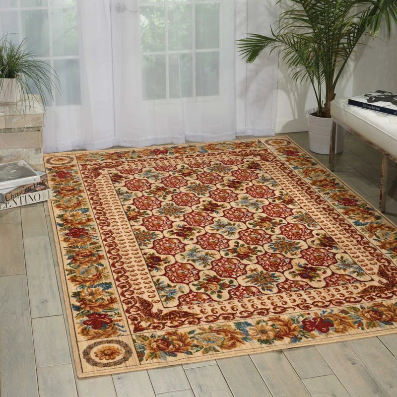 Eternal Blossom Multicolor Wool-Synthetic Blend Area Rug, 5'6" x 8'