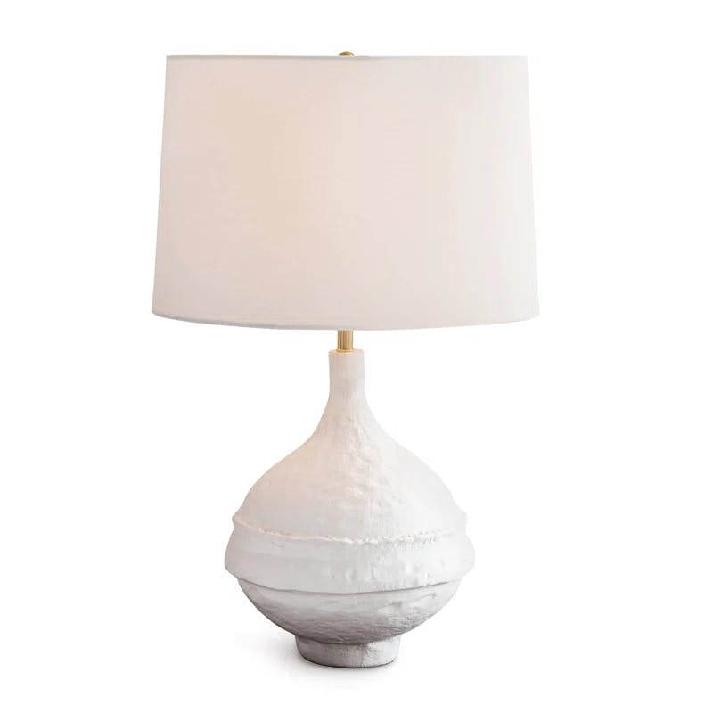 Riviera White Linen Shade Aluminum Table Lamp with 3-Way Switch