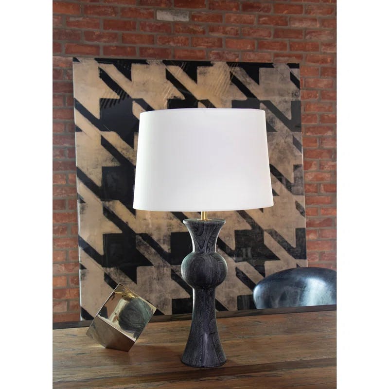 Vaughn Ebony Birch Wood Table Lamp with White Linen Shade