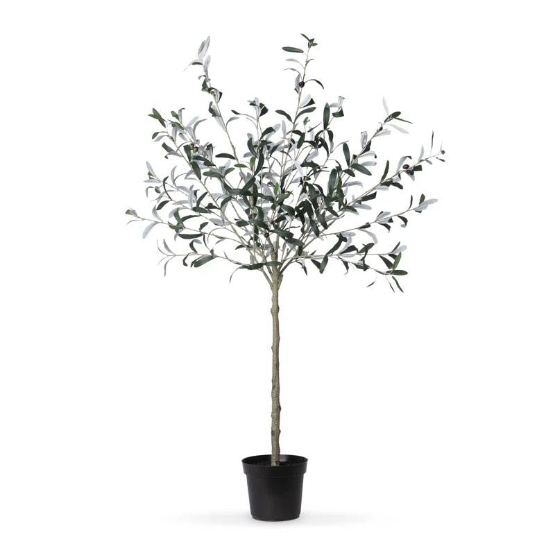 Elegant Summer Faux Olive Topiary in Dark Pot, 58"