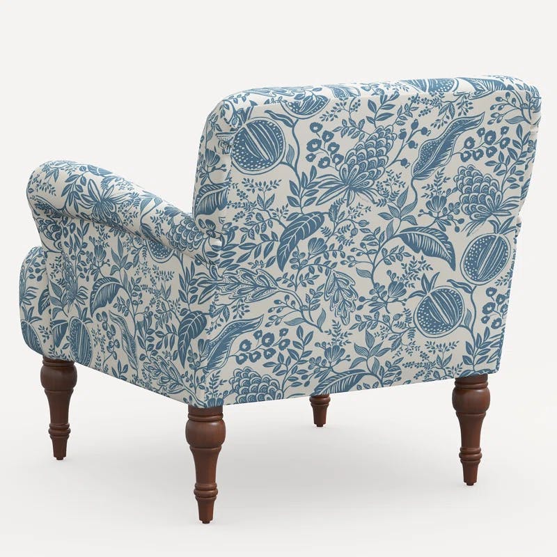 Peacock Blue Pomegranate Linen Blend Rolled Arm Accent Chair