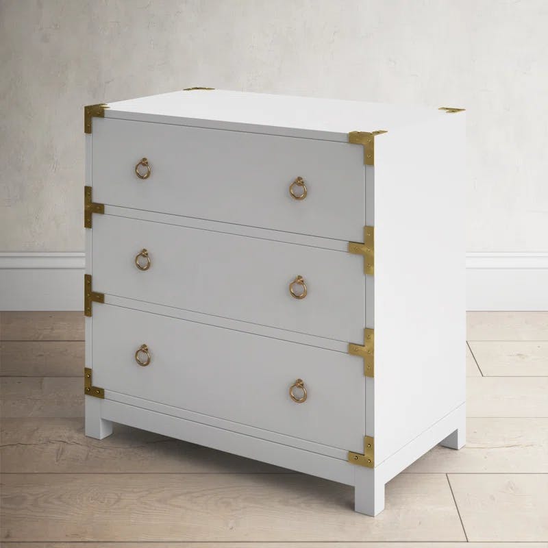 Forster Glossy White 3-Drawer Accent Chest with Steel Accents