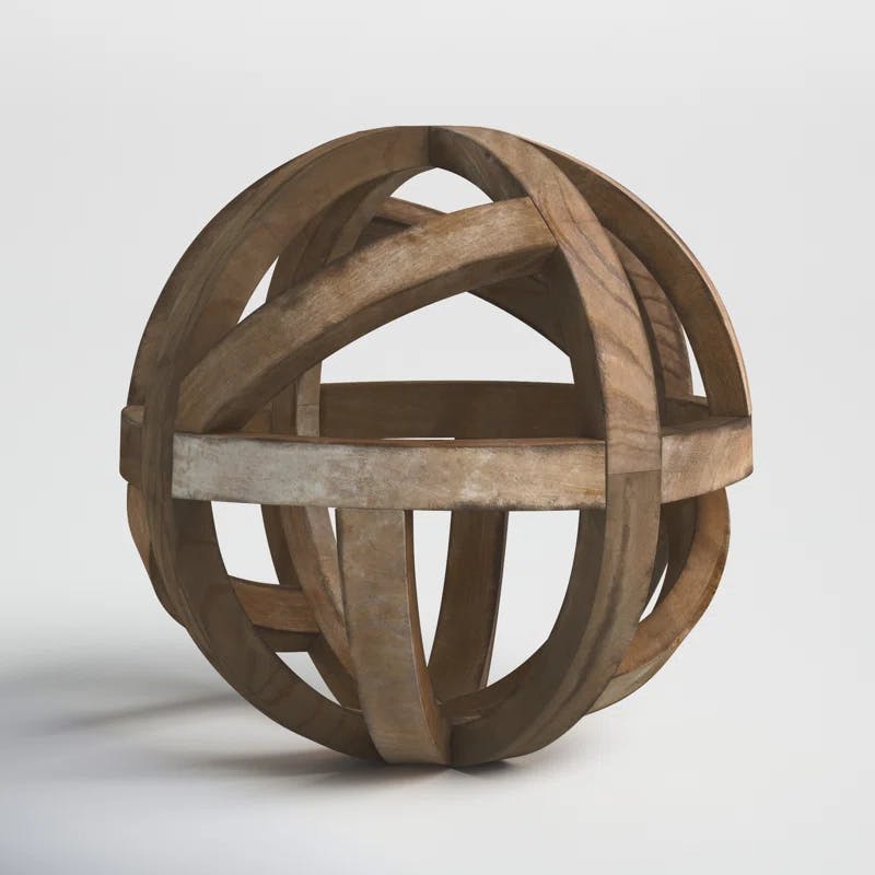 Artisanal Rustic Natural Wood Decorative Orb, 8"