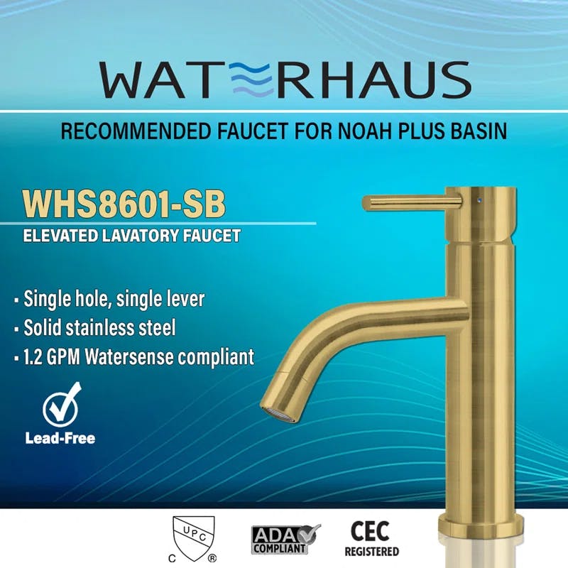 Waterhaus Elevated Polished Stainless Steel Bathroom Faucet with Drain