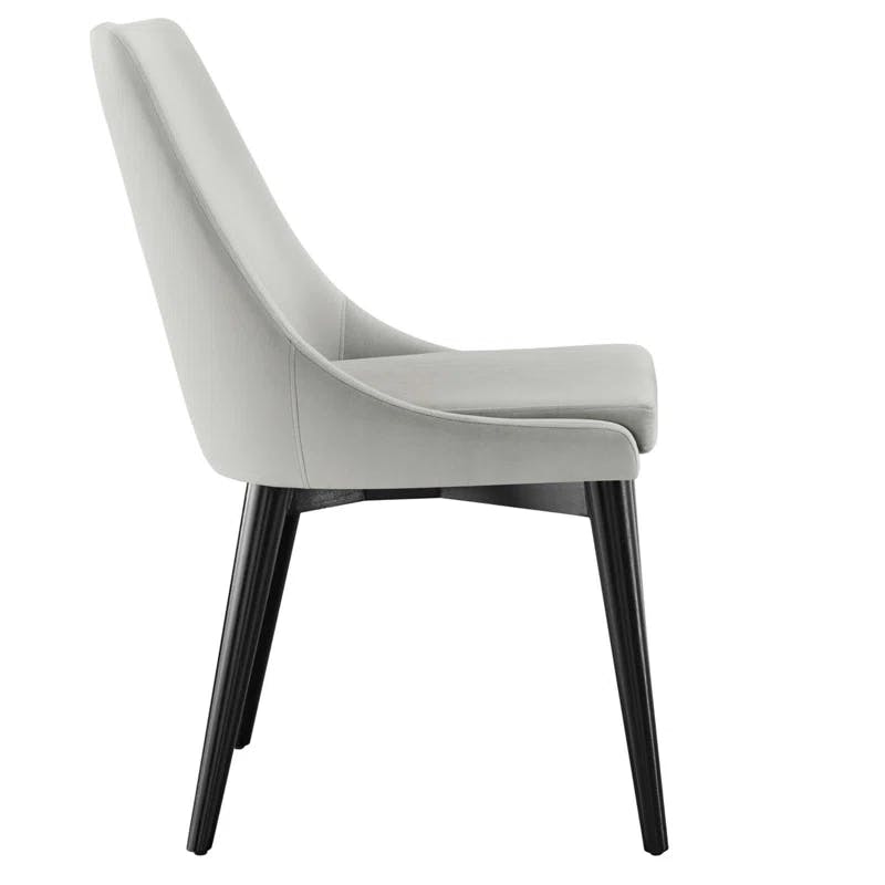 Luxe Minimalist Light Gray Velvet & Wood Side Chair