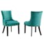 Regal Teal Velvet Upholstered Hourglass Side Chair with Wood Legs