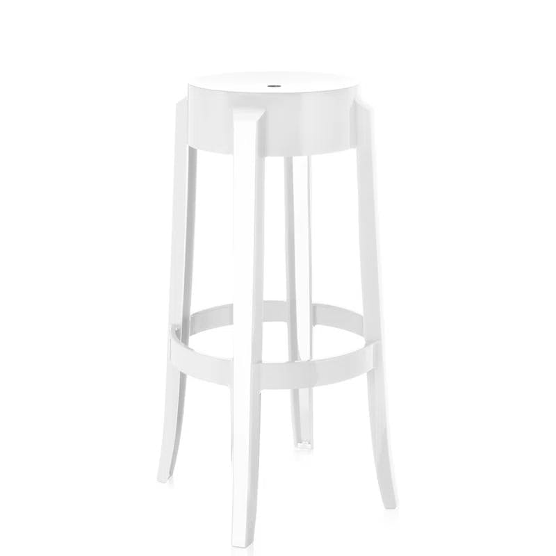 Luxe Opaque Glossy White Acrylic Backless Bar Stool, Set of 2