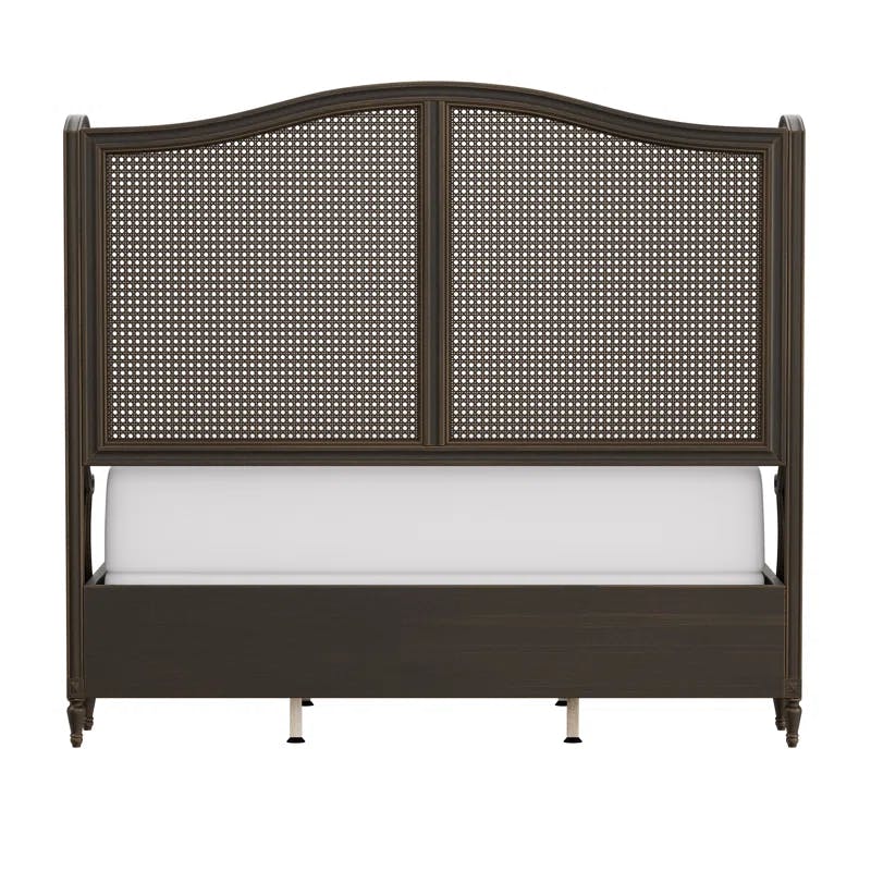 Sausalito Queen Wingback Bed with Cane and Wood Frame in Oiled Bronze