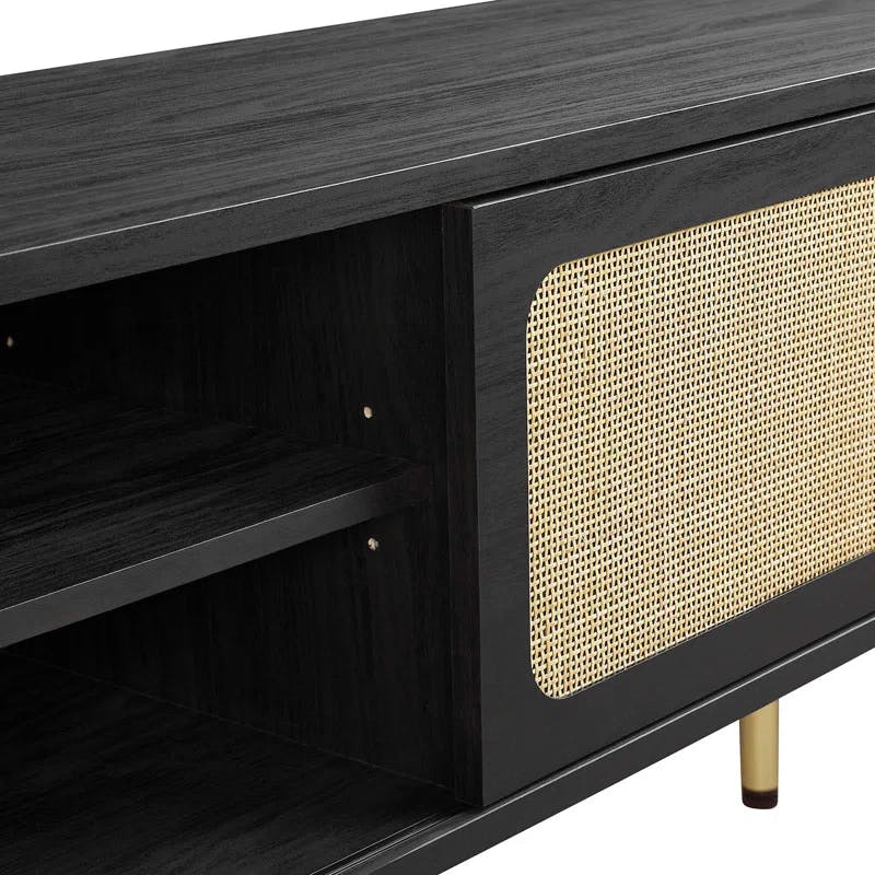 Cambria Black Rattan Weave 59" TV Stand with Cabinet