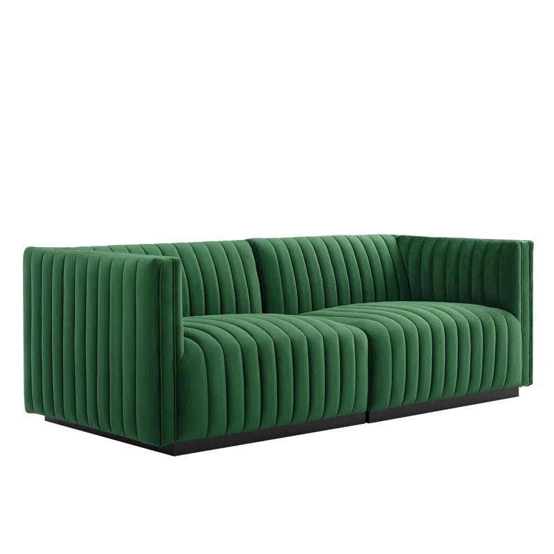 Black Emerald 73'' Tufted Velvet Loveseat with Track Arms