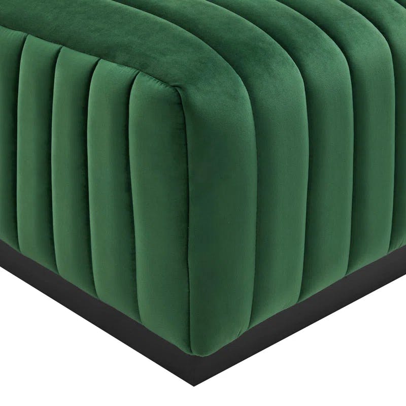 Elegant Black Emerald Velvet 5-Piece Sectional with Ottoman