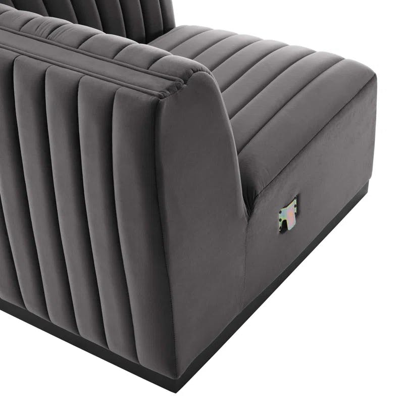 Elegant Black Gray Channel Tufted Velvet 3-Seater Sofa