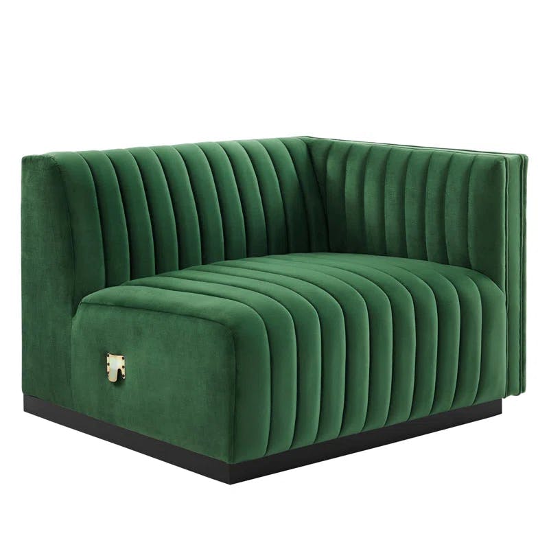 Emerald Velvet Tufted 4-Piece Sectional with Ottoman in Black