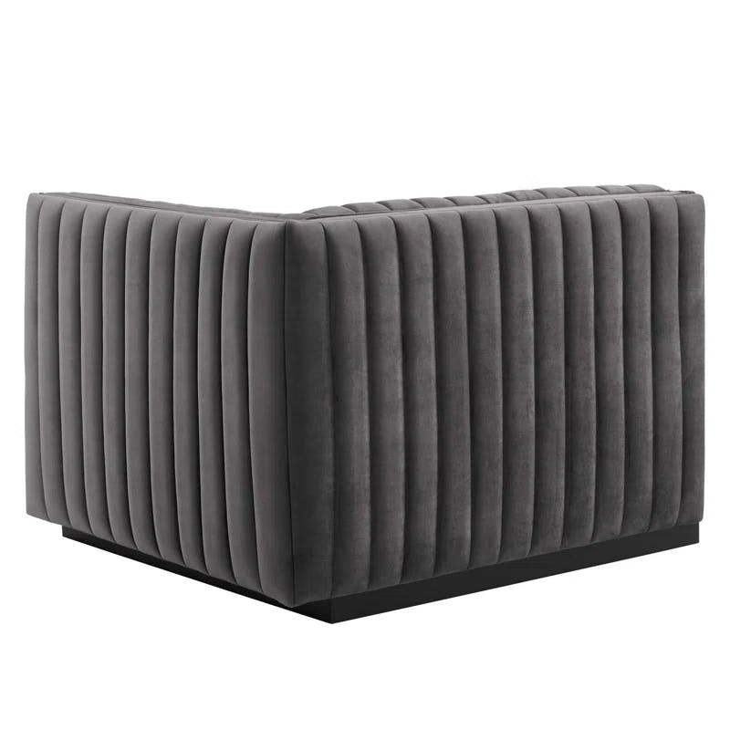 Elegant Black Gray Channel Tufted Velvet 3-Seater Sofa
