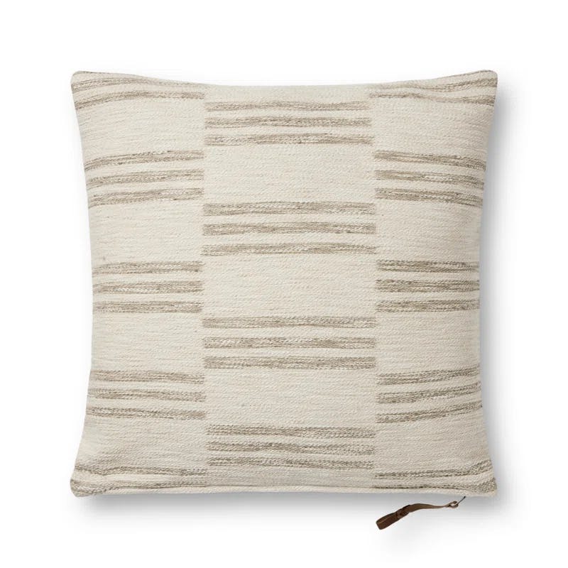 Jay Ivory Sand Striped Square Throw Pillow with Zipper