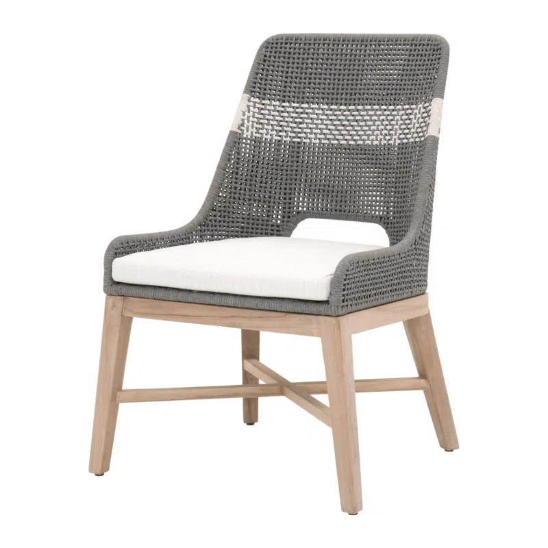 Coastal Dove Gray Teak and Stainless Steel Outdoor Side Chair