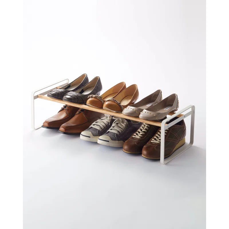 Expandable White Steel Shoe Rack with Stackable Design