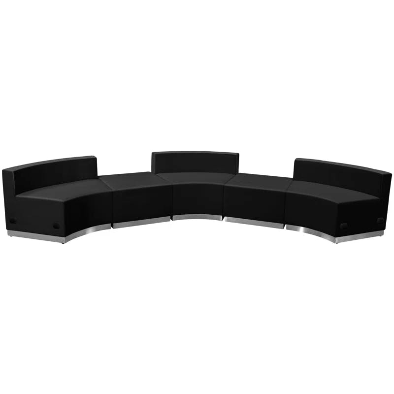 Hercules Modular 5-Piece Black Faux Leather Reception Set with Metal Base