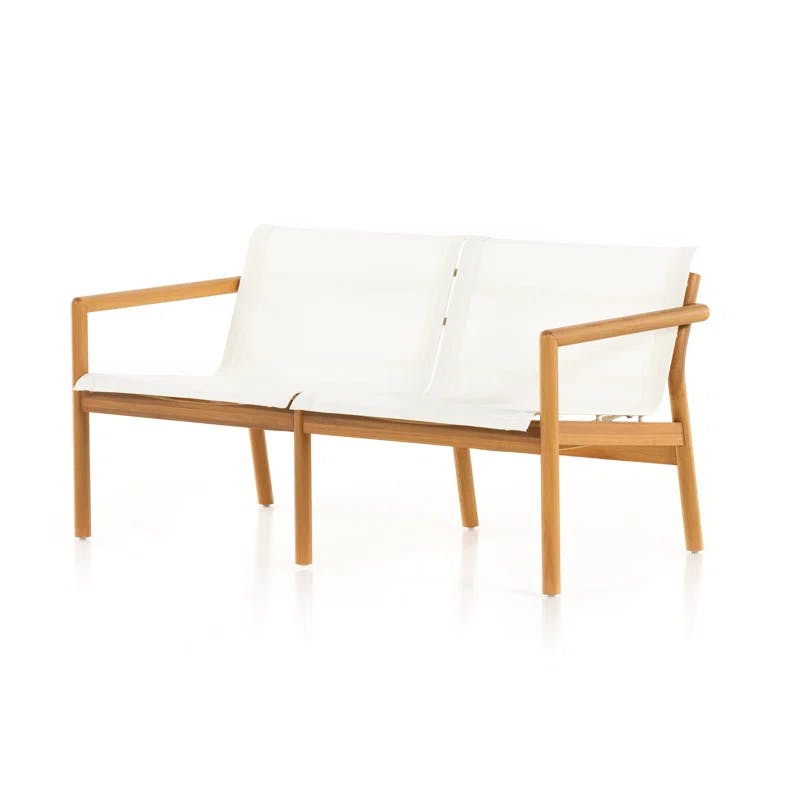 Kaplan Modern Two-Seat Outdoor Loveseat in Matte Ivory and Brown