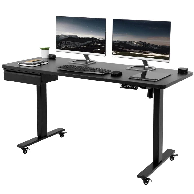 ErgoMaster Pro Black Electric Adjustable Height Desk with Drawer