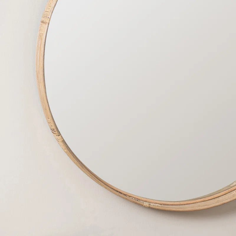 Adaline 35" Natural Round Wood and Rattan Wall Mirror