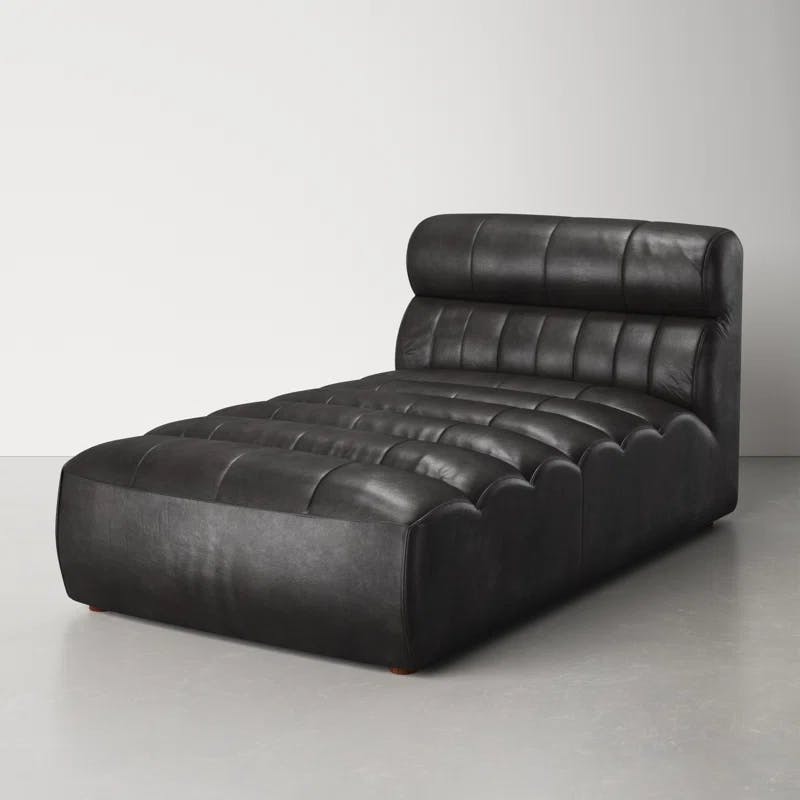 Ramsay Antique Black Leather Chaise with Solid Birch Frame